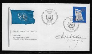 UN Geneva 5 50c Charter on Headquarters Cachet FDC signed by Designer