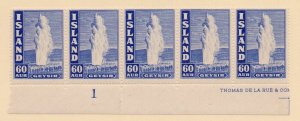 Iceland - Sc# 208A MNH / Imprinters strip of (5) previously folded - Lot 1123307