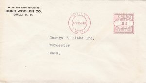 U.S. DORR WOOLEN CO. Guild, N.H. 1946 Meter Mail Cover to G. Blake Inc Ref 47776