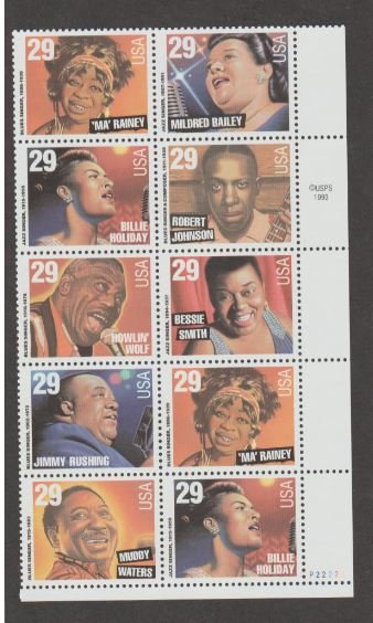 U.S. Scott #2854-2861 Blues & Jazz Singers Stamps - Mint NH Block of 9