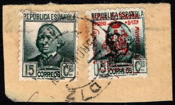 1936 Spain Civil War Cadiz 15 Centimo Municipal Canteen Charity 2x Used on Piece