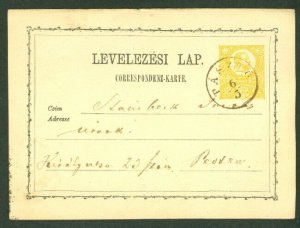 HUNGARY TOWN CANCEL on 1871 2kr POSTAL CARD - PASZTO