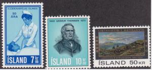 Iceland #  422-424, Nurse & Grimur Thomsen - Poet, Scenic View, NH, 1/2 Cat..