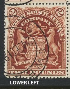 RHODESIA 1898 £2 BLOCK WITH RE-ENTRIES VF USED SG#91  (SEE BELOW)