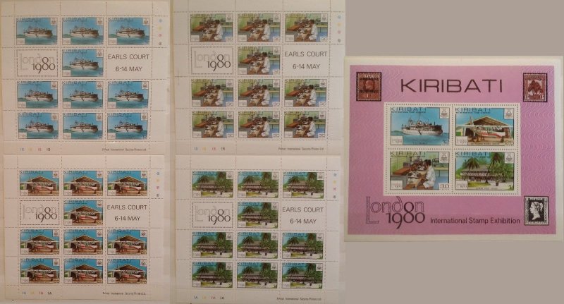 Kiribati 1980 International Stamp Exhibition London 1980 England 5 items MSheets