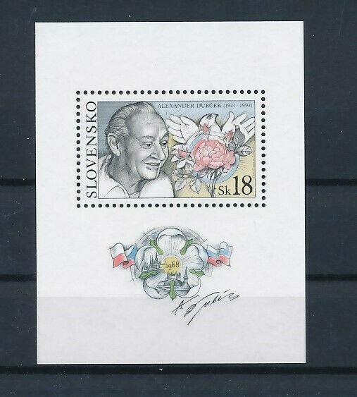 D151343 Slovakia S/S MNH Famous People Bird Flower Alexander Dubcek