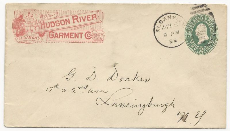 US Scott #U352 ADV Cover Hudson River Garment Albany, NY June 8, 1899