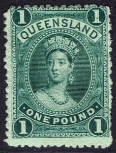 QUEENSLAND 1882 QV LARGE CHALON £1 WMK CROWN/Q UPRIGHT ORIGINAL GUM