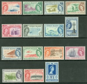 SG 148-161a Cayman Islands 1953-62. ¼d-£1 set of 15. Fine mounted mint CAT £130