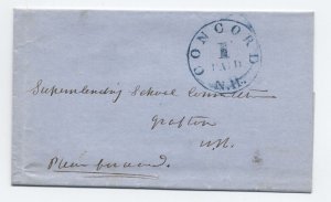 c1851 Concord NH 1 paid integral rate blue CDS stampless cover [6607]