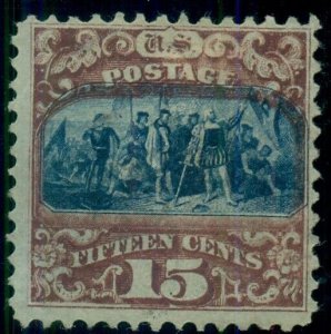 US #119, 15¢ brown & blue, unused no gum, Miller cert, Scott for no gum $925.00