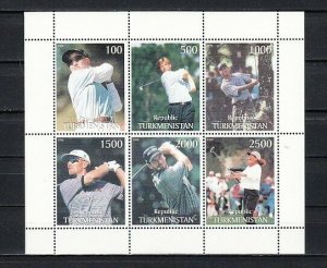 Turkmenistan, 1998 Russian Local issue. Famous Golfers sheet.