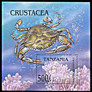Tanzania 1302, MNH, Crab souvenir sheet