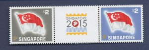 SINGAPORE  - Scott 1733 strip of three   - MNH -  Flags  - 2015