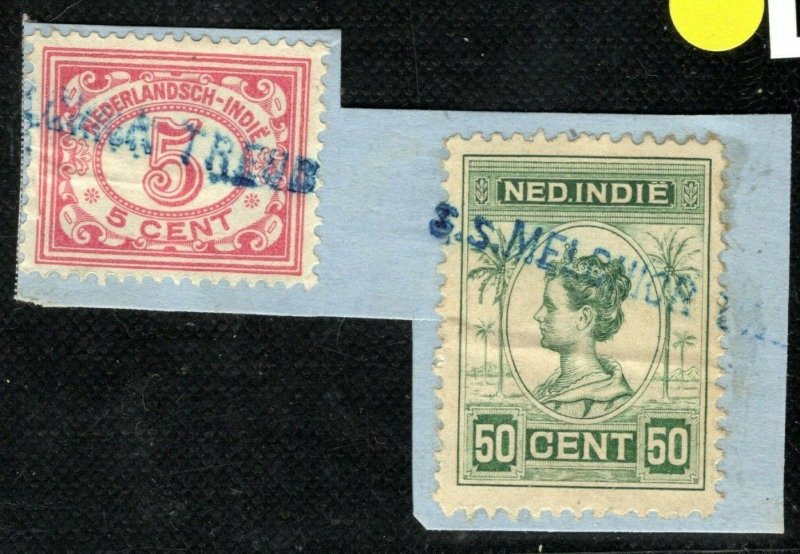 DUTCH EAST INDIES Stamps *SS.MELCHIOR TREUB* Blue SHIP CANCEL Piece Y2WHITE19