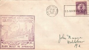 FIRST VOYAGE OF THE S.S. MANHATTAN NEW YORK TO HAMBURG MAILED FROM SEA 1932