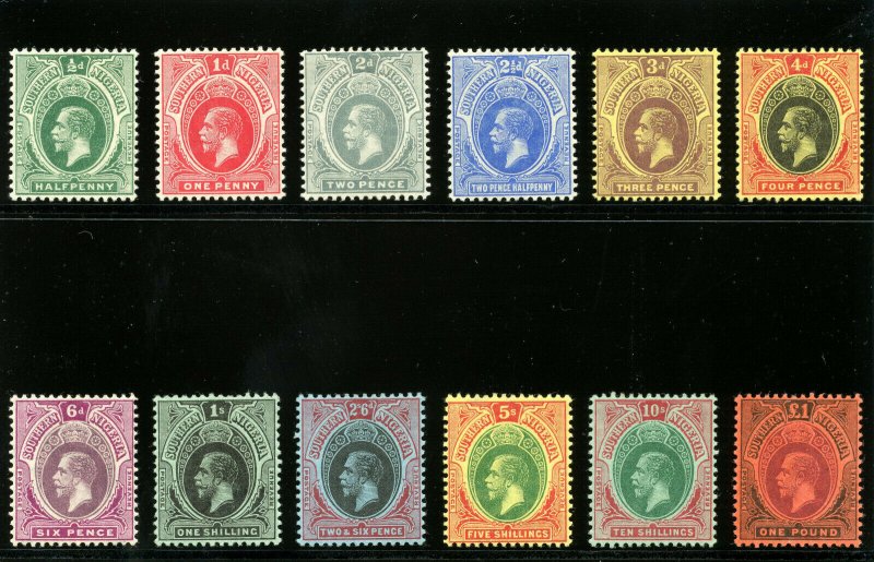 Southern Nigeria 1912 KGV set complete MLH. SG 45-56. Sc 45-56.