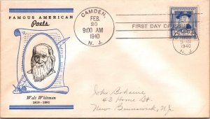 FDC 1940 SC #867 Linprint Cachet - Camden, NJ - Single - J5441