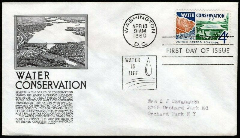 1150 4c Water Conservation  FDC Anderson black cachet April 18,1960 faults