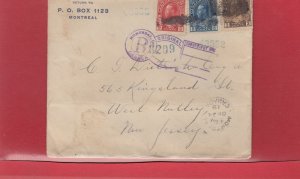 Montreal Registered cover to US 1919, Canada with backstamps