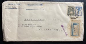 1940 Mexico City Mexico Registered Cover To El Paso TX USA Sunburst Label