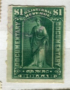 USA; 1890s early classic Documentary revenue issue used $1 value