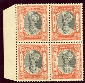 India - Jaipur 1943 ¾ black & brown-red block of four superb MNH. SG 59.