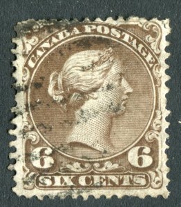 Canada 1868 QV. Large Head. 6c blackish brown. Used. SG50.