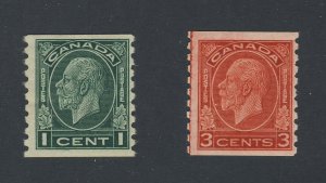 2x Canada Coil Stamps #205-MH Fine & #207i-3c Single MH F Guide Value = $50.00