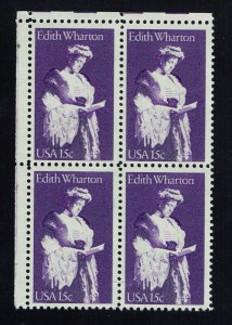 1980 Edith Wharton Block Of 4 15c Postage Stamps, Sc# 1832, MNH, OG