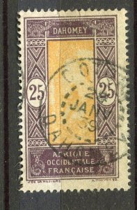 FRENCH COLONIES; DAHOMEY 1920s-30s early Pictorial issue 25c. fine Postmark