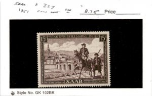 Saar -Germany, Postage Stamp, #227 Mint NH, 1951 Post Rider Horse (AG)