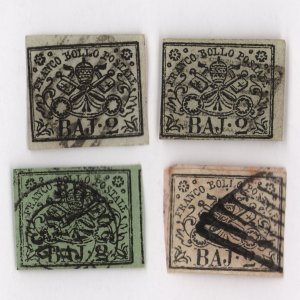 1852 ITALY STAMPS: Roman States Papal Arms # 3 & 3a (2 each) used CV$132