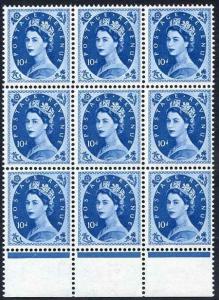 SG527 10d Prussian Blue Wmk Tudor U/M Marginal Block 9