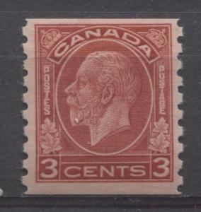 Canada #207 3c Rose Red 1932-35 Medallion Issue Coil Cream Gum F-70 NH