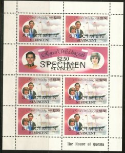 ST. VINCENT Sc#627//632 1981 Royal Wedding SPECIMEN Set of 3 Sheets MNH