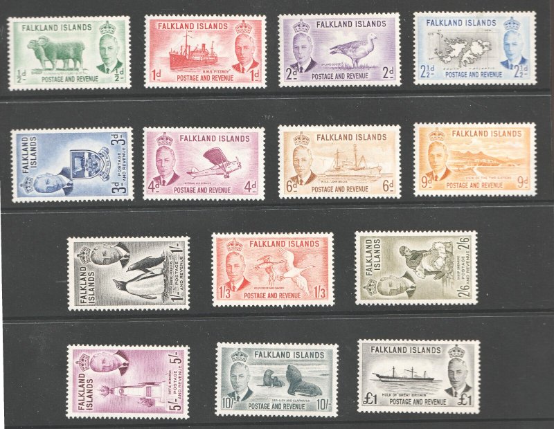 1952 Falkland Islands Sc# 107-20 KGVI Definitive set - MH Cv$200.40
