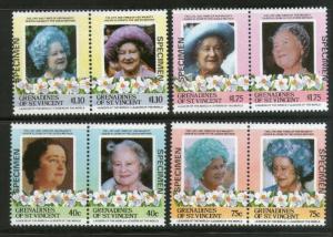 St. Vincent Grenadines 1986 Queen Mother SPECIMEN Se-tenant Sc 496-99 MNH # 1539