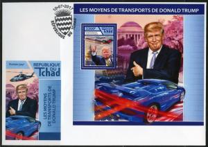 CHAD 2017  MODES OF TRANSPORTATION  FOR  DONALD TRUMP  SOUVENIR SHEET FDC