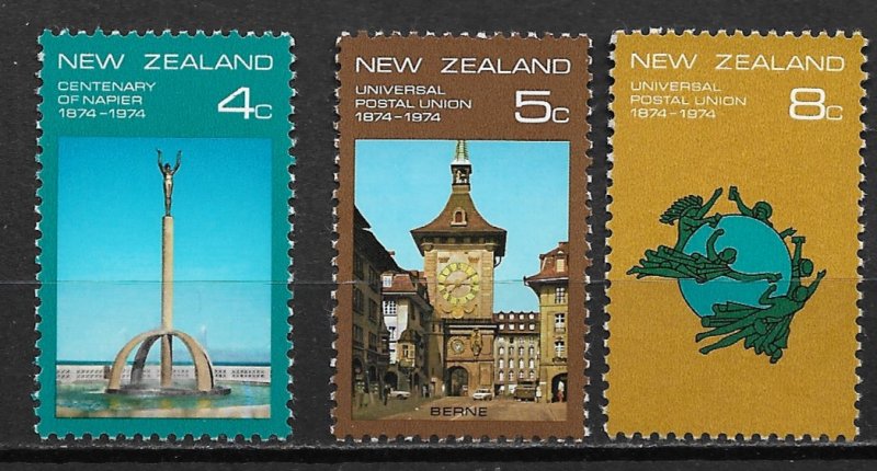 1974 New Zealand 553-5 UPU & Napier 100th Anniversary MNH C/S of 3 MNH