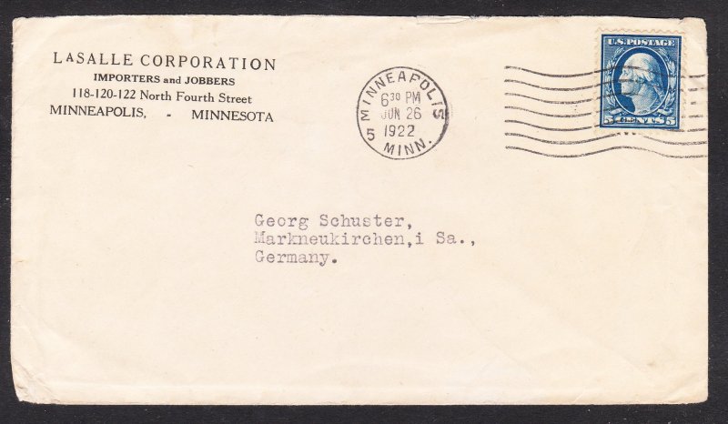 Dollar Box - 5 cent Washington - Franklin to Germany - 1922