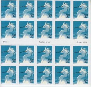 2003 USA Snowy Egret Full Booklet of 20 (Scott 3830) MNH