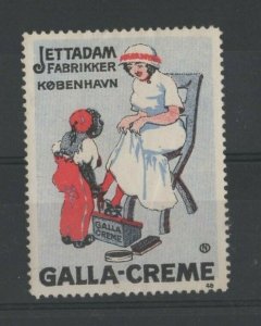 Denmark- Galla Creme Advertising Vignette Stamp, Woman Getting Shoes Polished-NG