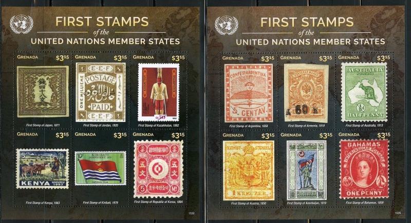 GRENADA 2016 FIRST STAMPS OF THE UNITED NATIONS MEMBER STATES SET OF 8   SHEETS