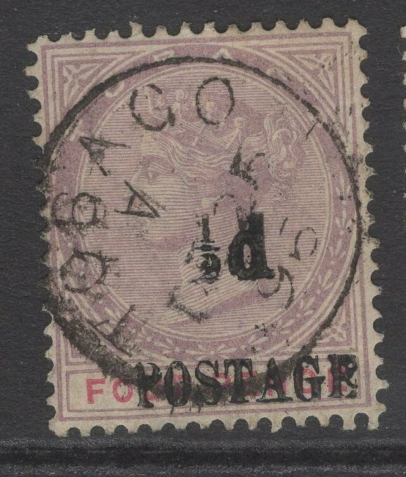 TOBAGO SG33 1896 ½d on 4d LILAC & CARMINE USED