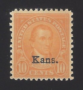 1929 10c James Monroe Kansas Overprint Scott 668 Mint F/VF NH 