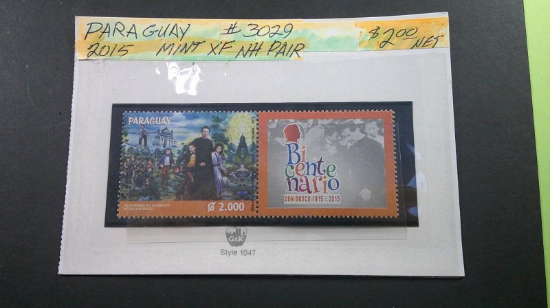 Paraguay 2015 Scott# 3029 Mint XF NH Complete Pair (Stamp + Label)