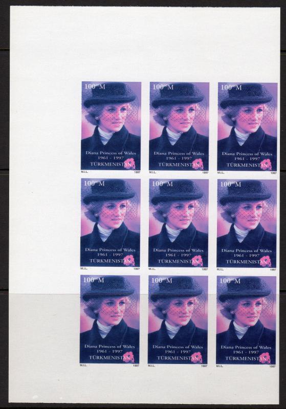 Turkmenistan 1997 YT#57 DIANA PRINCESS OF WALES 3 Sheetlets Color Proofs MNH