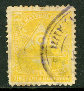 Nicaragua 1896 Seebeck 50¢ Coat of Arms Unwmk Postally Used B927 ⭐⭐⭐⭐
