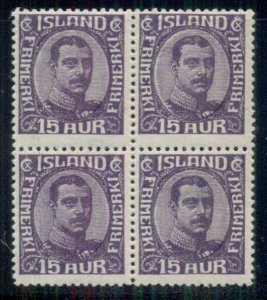 ICELAND #117 (133) 15 ore Chr X, Block of 4, og, NH, F/VF,